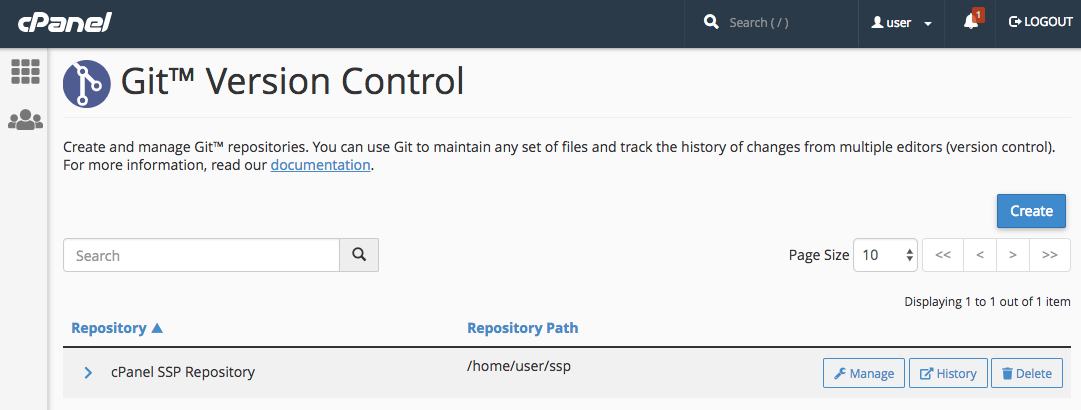 Git Version Control interface showing new repository